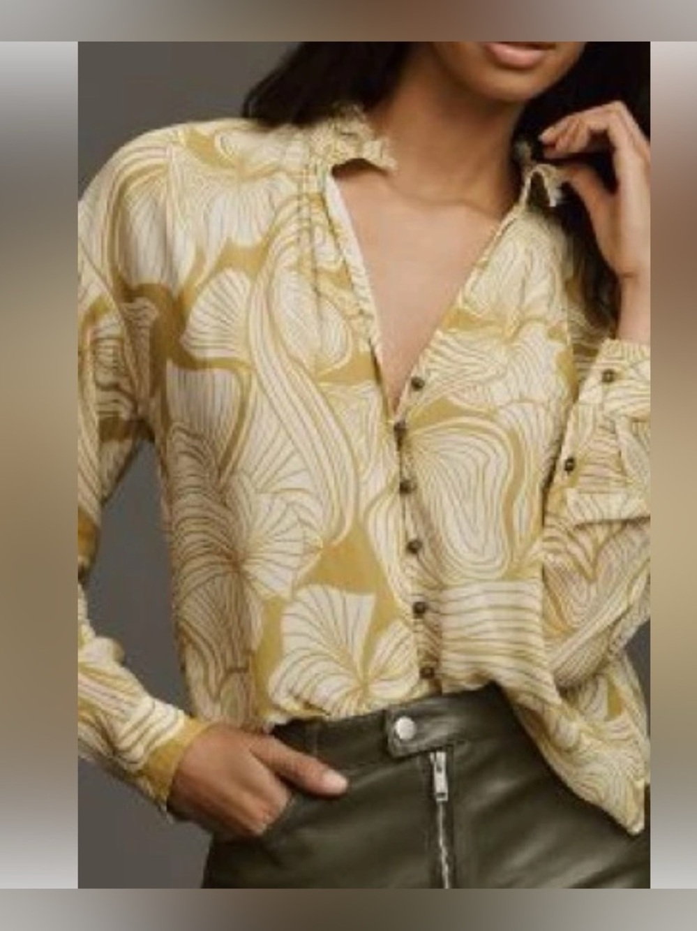 NWOT Anthropologie Pilcro The Tavi Buttondown Shirt Floral White Moss size L